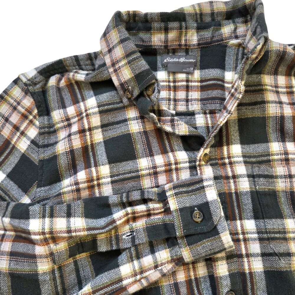 Eddie Bauer Men M Plaid Flannel Shirt Button Down Long Sleeve Cabincore Cottage